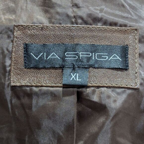 Via Spiga Womens 100% Leather Asymmetrical Moto Jacket Zip Up Dark Brown Size XL - Picture 11 of 13